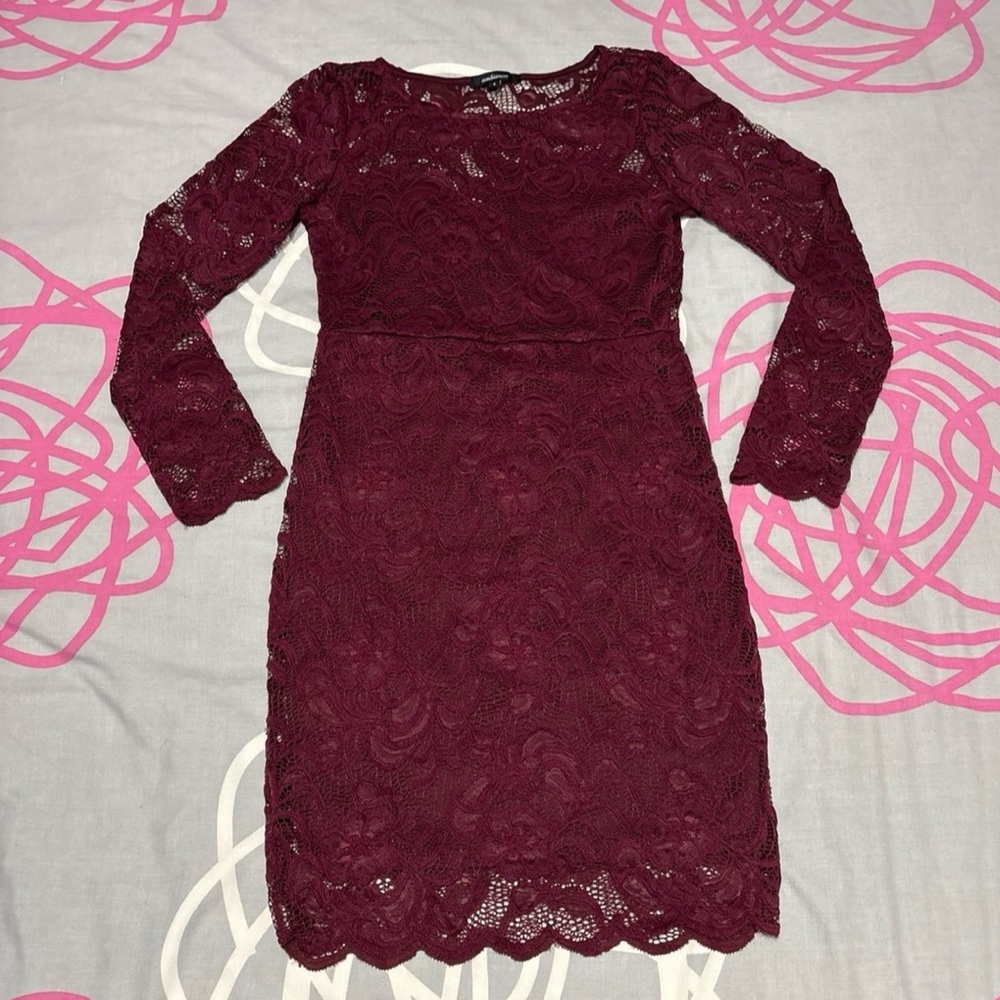Ambiance Burgundy Long Sleeve Lace Dress